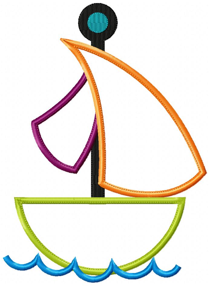 Sail Boat Orange and Purple - Applique