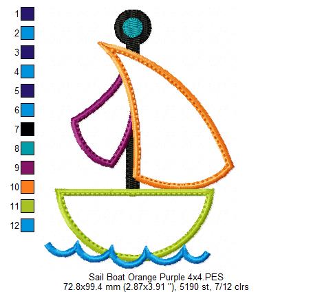 Sail Boat Orange and Purple - Applique