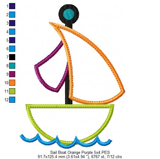 Sail Boat Orange and Purple - Applique