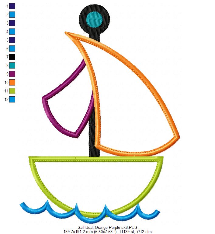 Sail Boat Orange and Purple - Applique