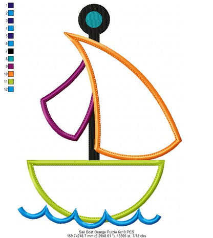 Sail Boat Orange and Purple - Applique