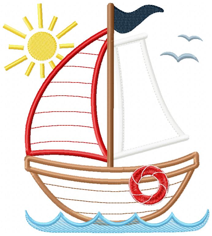 Sunny Sailboat - Applique Stitch - Machine Embroidery Design