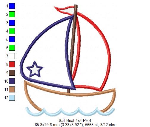 Sail Boat - Applique - Machine Embroidery Design