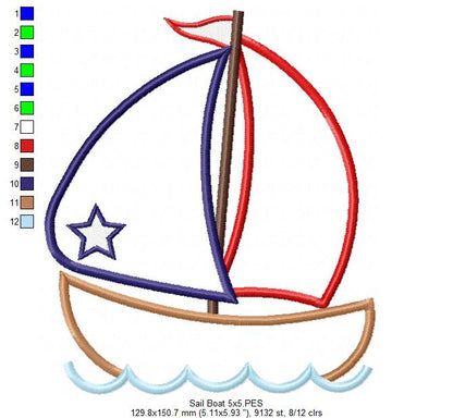 Sail Boat - Applique - Machine Embroidery Design