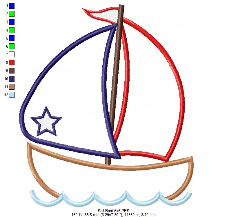 Sail Boat - Applique - Machine Embroidery Design