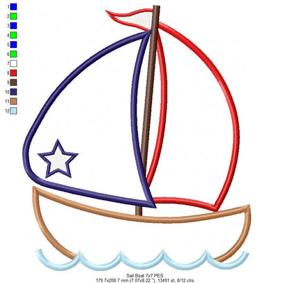 Sail Boat - Applique - Machine Embroidery Design