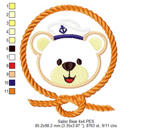 Sailor Teddy Bear Rope Frame - Applique