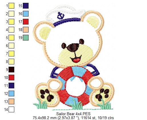 Sailor Teddy Bear Safety Buoy - Applique