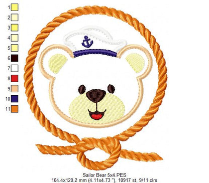 Sailor Teddy Bear Rope Frame - Applique