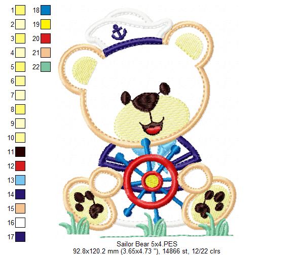 Sailor Teddy Bear Helm - Applique - Machine Embroidery Design