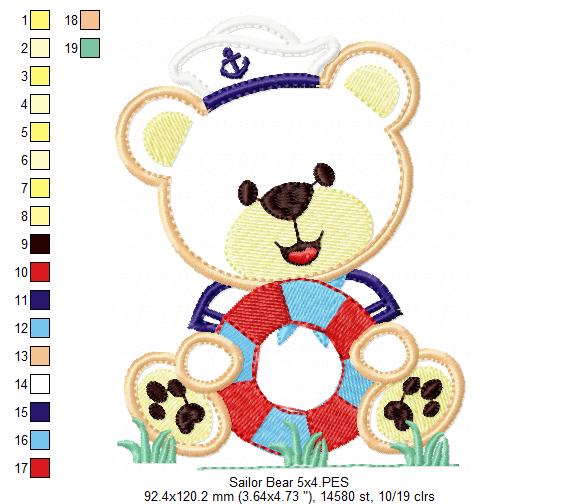 Sailor Teddy Bear Safety Buoy - Applique