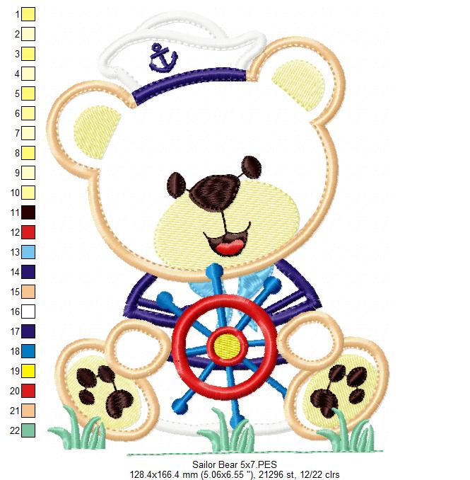 Sailor Teddy Bear Helm - Applique - Machine Embroidery Design