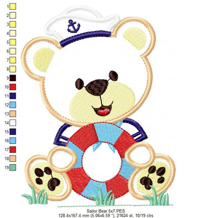 Sailor Teddy Bear Safety Buoy - Applique