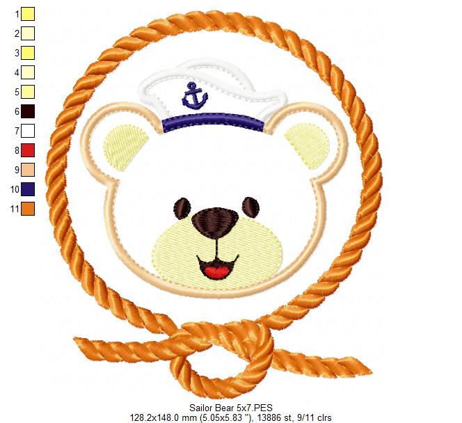 Sailor Teddy Bear Rope Frame - Applique