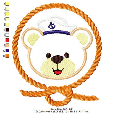 Sailor Teddy Bear Rope Frame - Applique