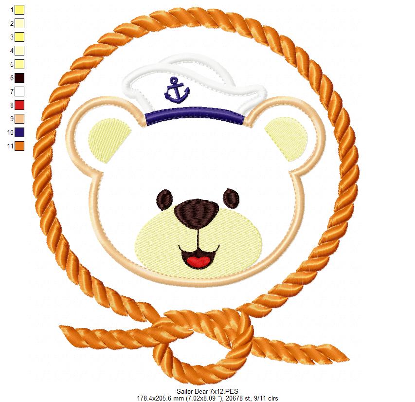 Sailor Teddy Bear Rope Frame - Applique