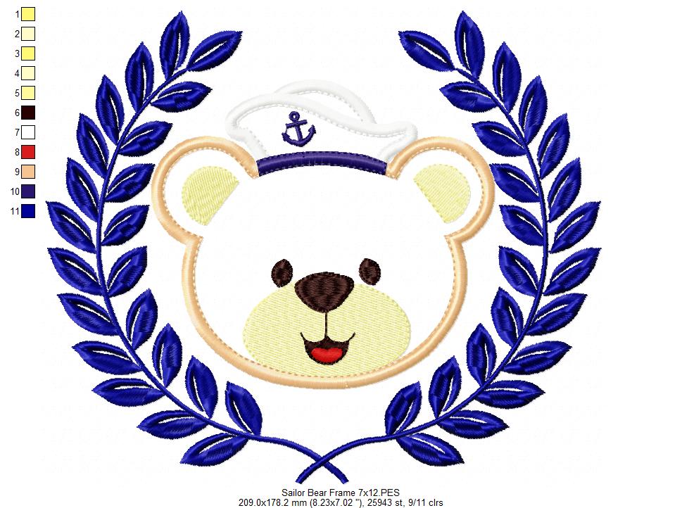 Sailor Teddy Bear Frame - Applique