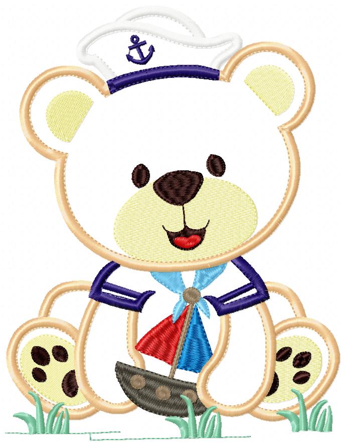 Sailor Teddy Bear Boat - Applique - Machine Embroidery Design