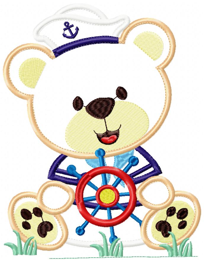 Sailor Teddy Bear Helm - Applique - Machine Embroidery Design