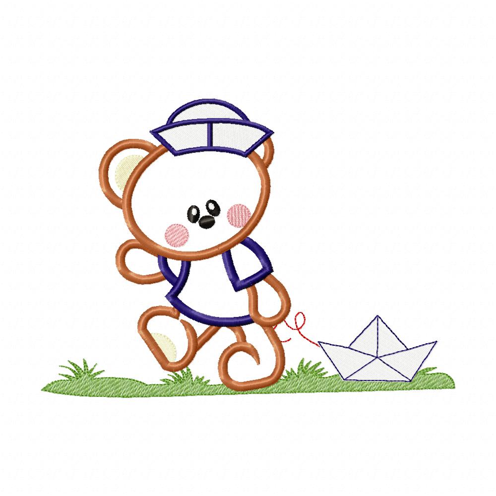 Sailor Teddy Bear and Paper Boat - Aplique - Machine Embroidery Design