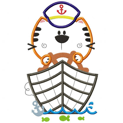 Sailor Tiger – Appliqué – Machine Embroidery Design