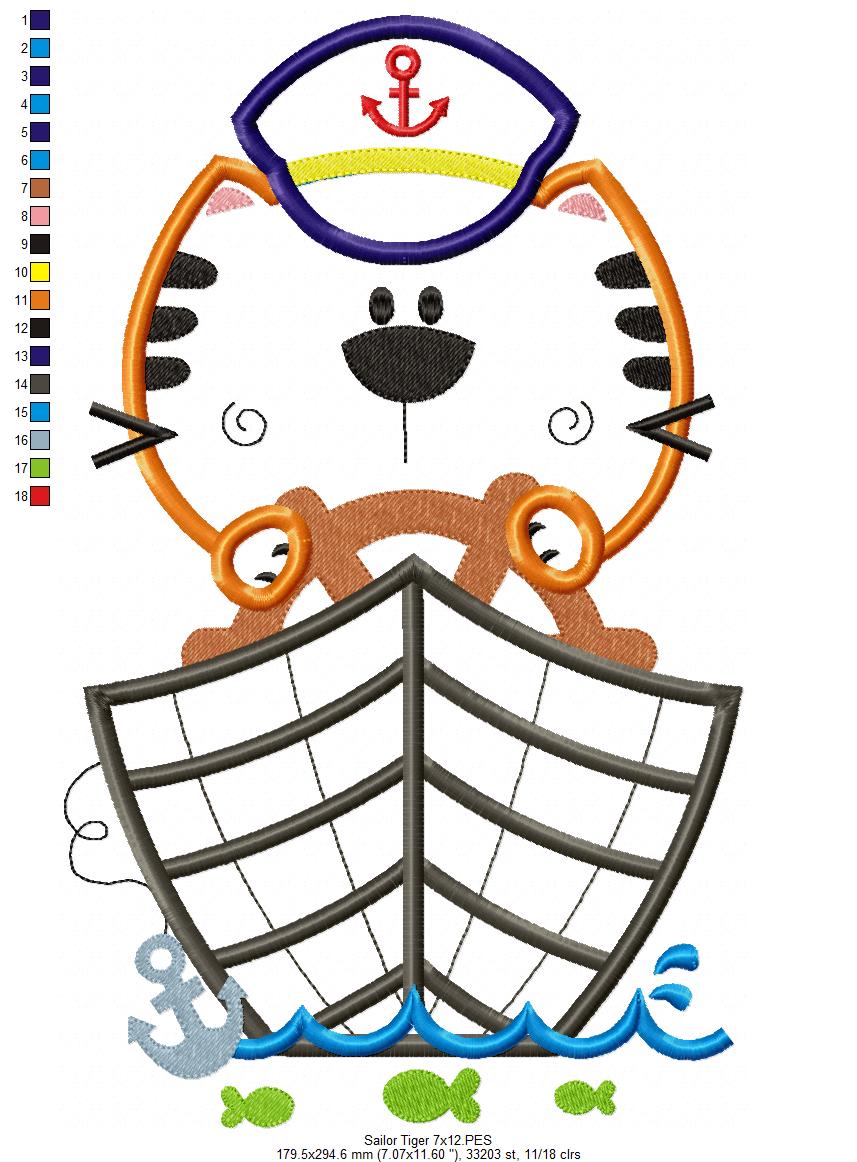 Sailor Tiger – Appliqué – Machine Embroidery Design