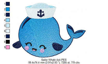 Sailor Whale - Rippled Stitch – Machine Embroidery Design