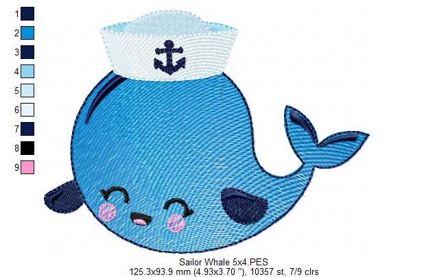 Sailor Whale and Cute Whale - Fill Stitch - Set of 2 designs