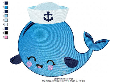 Sailor Whale - Rippled Stitch – Machine Embroidery Design