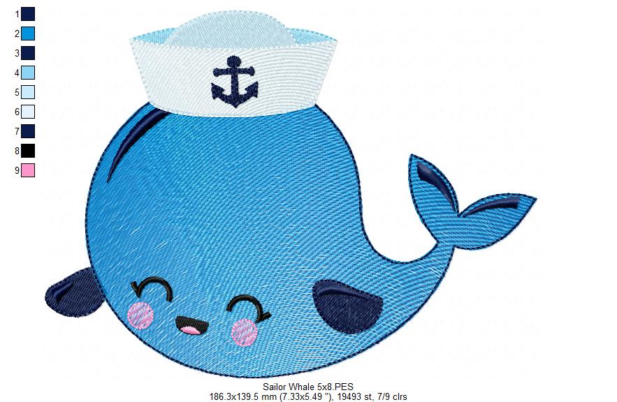 Nautical Sailor Whale Collection - Fill Stitch - Set of 4 designs