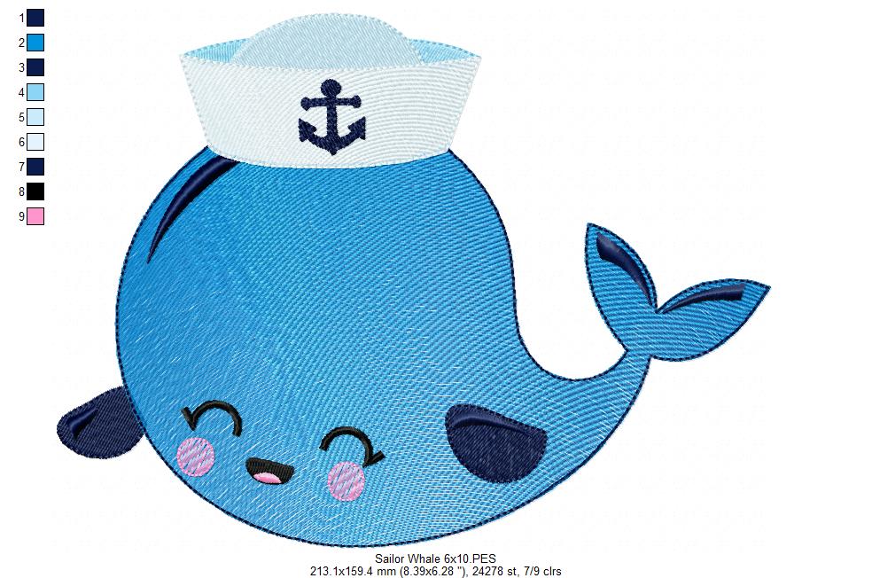 Sailor Whale and Cute Whale - Fill Stitch - Set of 2 designs