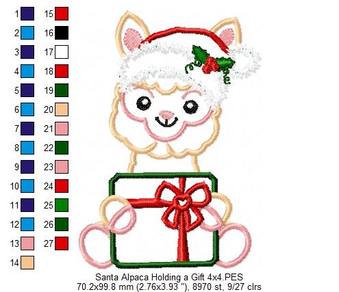 Santa Alpaca Holding a Gift - Applique