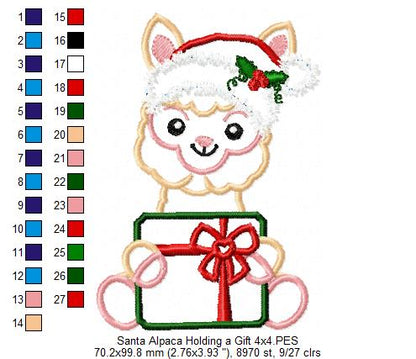 Santa Alpaca Holding a Gift - Applique