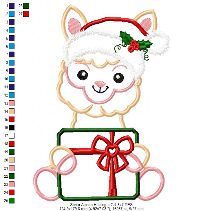 Santa Alpaca Holding a Gift - Applique