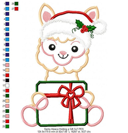 Santa Alpaca Holding a Gift - Applique