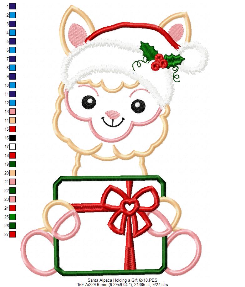 Santa Alpaca Holding a Gift - Applique