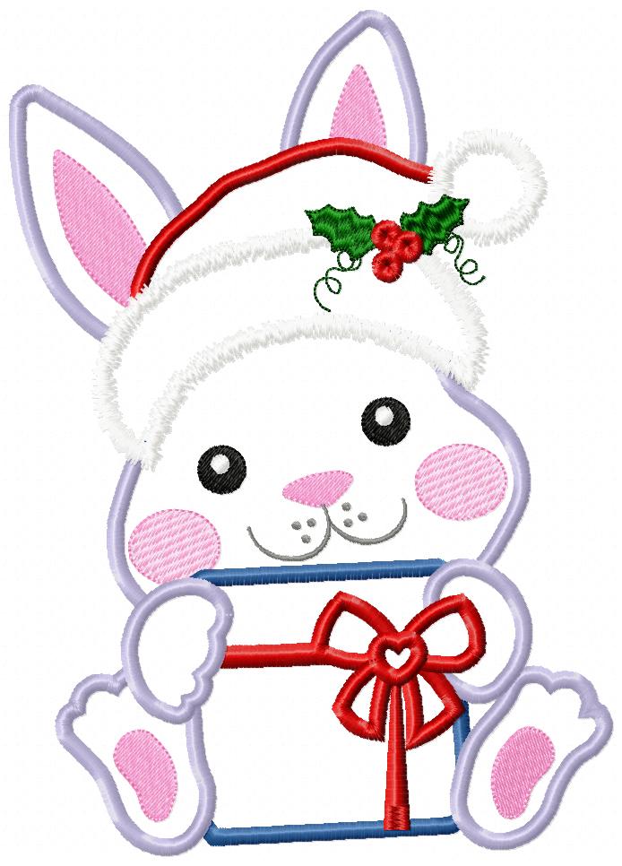 Santa Bunny Holding a Gift - Applique
