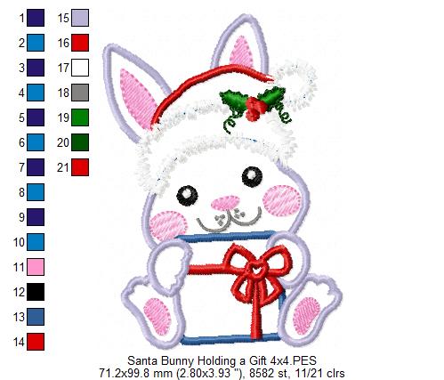 Santa Bunny Holding a Gift - Applique