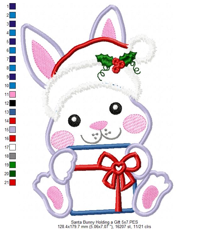 Santa Bunny Holding a Gift - Applique