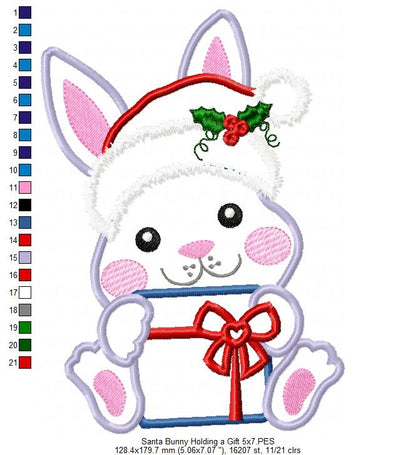 Santa Bunny Holding a Gift - Applique