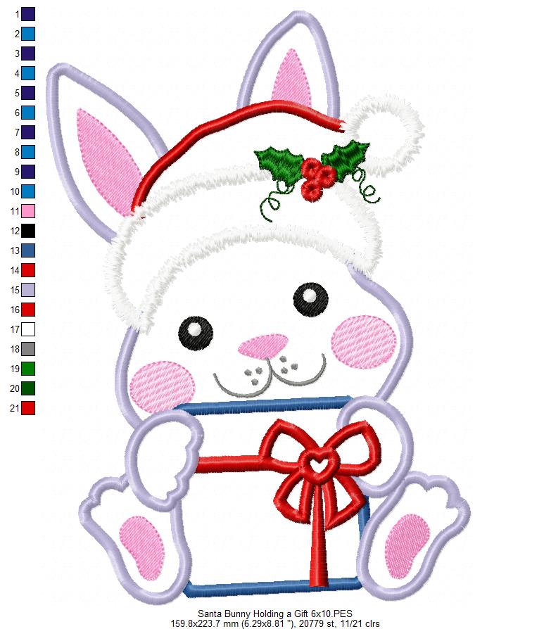 Santa Bunny Holding a Gift - Applique