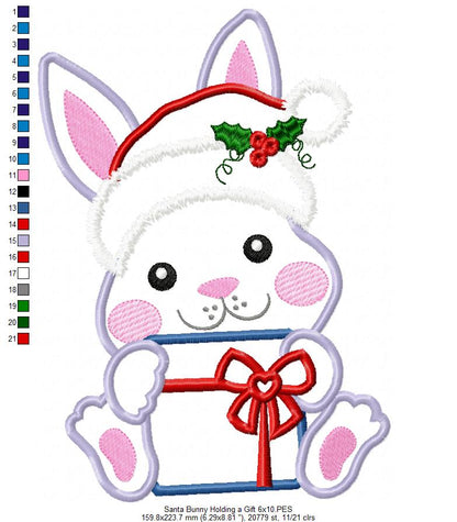 Santa Bunny Holding a Gift - Applique