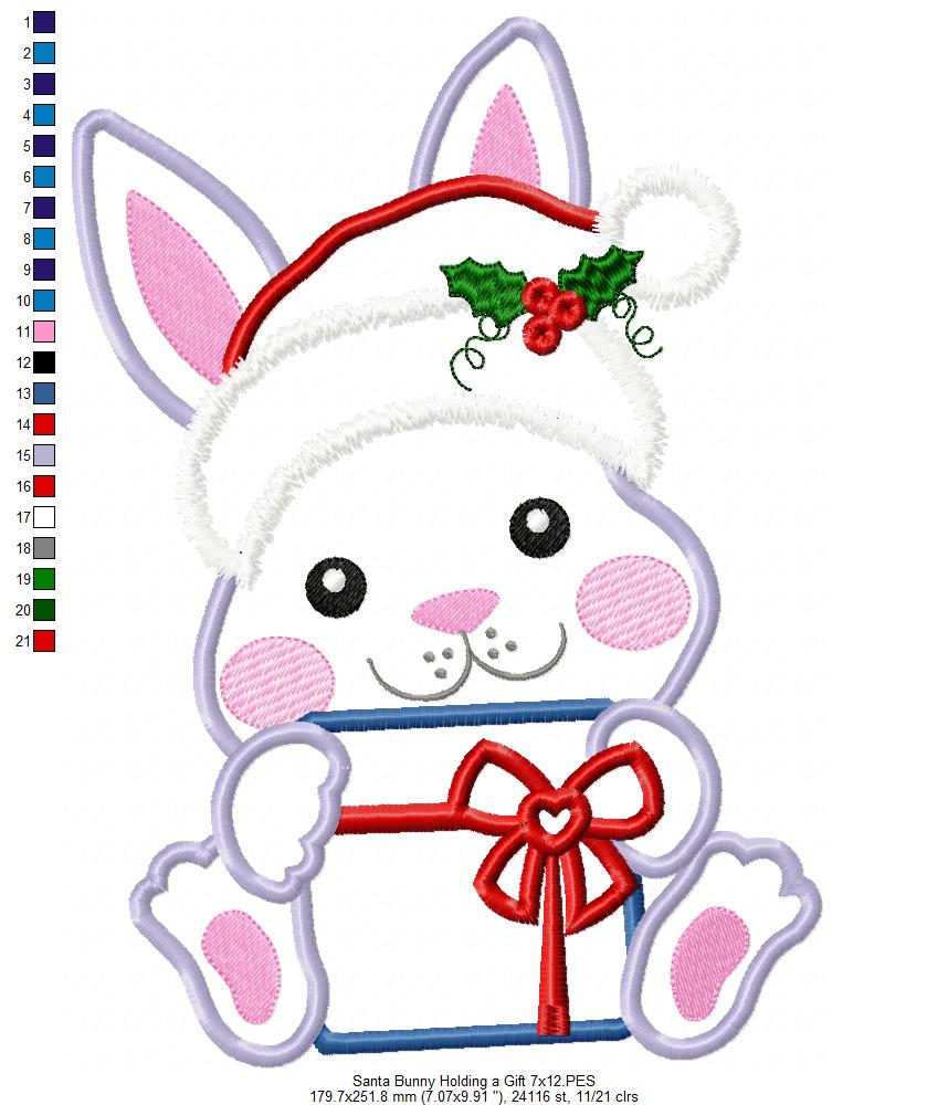 Santa Bunny Holding a Gift - Applique