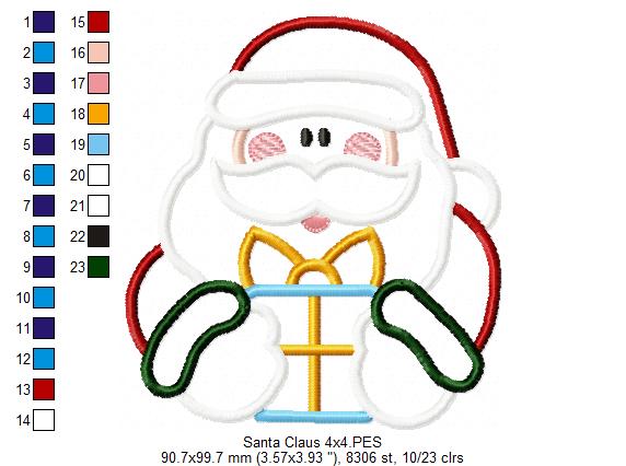 Santa Claus Holding a Gift - Applique - Machine Embroidery Design