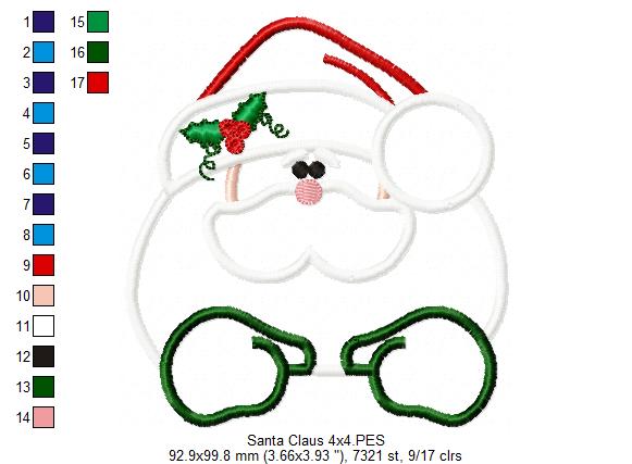 Santa Claus Pretty Face - Applique - Machine Embroidery Design