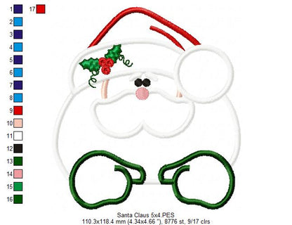 Santa Claus Pretty Face - Applique - Machine Embroidery Design