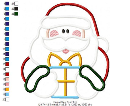 Santa Claus Holding a Gift - Applique - Machine Embroidery Design