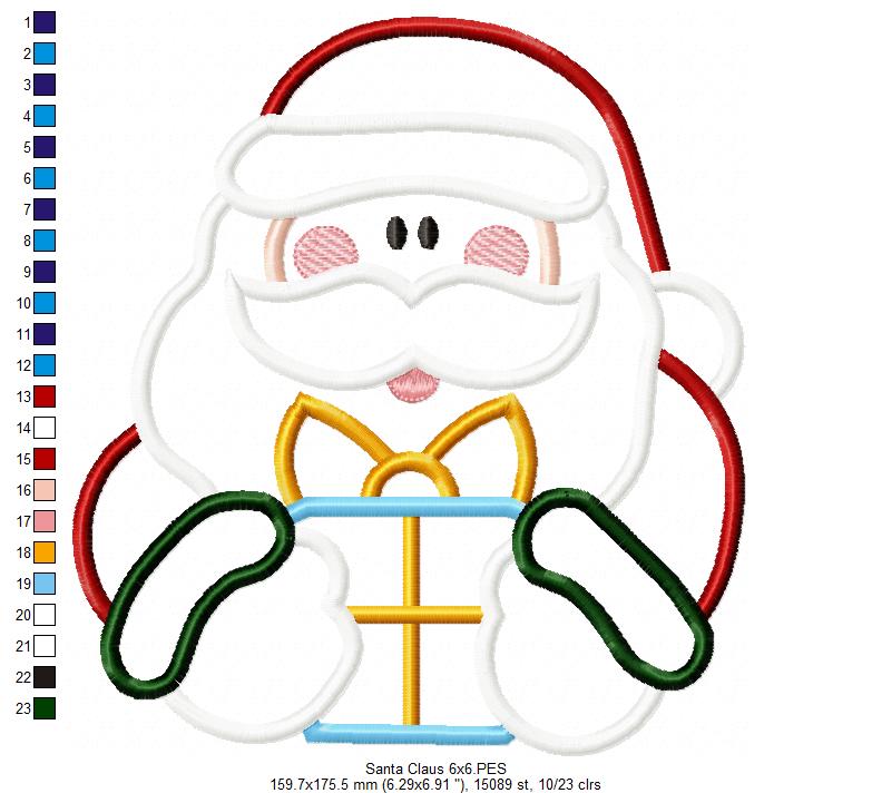 Santa Claus Holding a Gift - Applique - Machine Embroidery Design