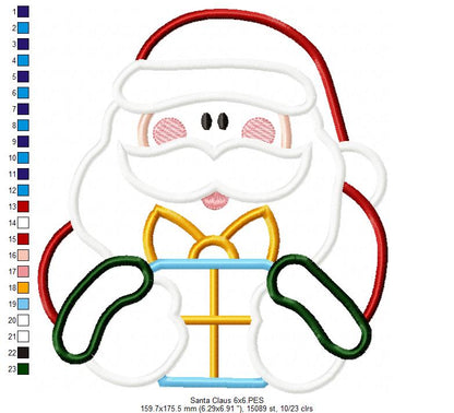 Santa Claus Holding a Gift - Applique - Machine Embroidery Design
