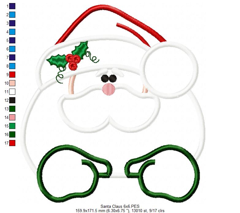 Santa Claus Pretty Face - Applique - Machine Embroidery Design